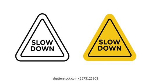 Slow down signs vectors set in black and red colors on white background.