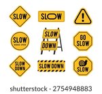 Slow Down Traffic Sign Collection Road Safety Warning Icons