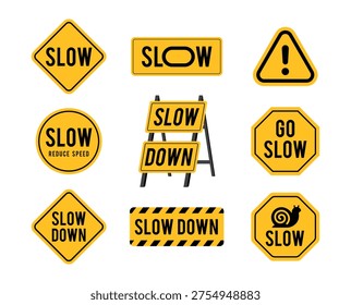 Slow Down Traffic Sign Collection Road Safety Warning Icons