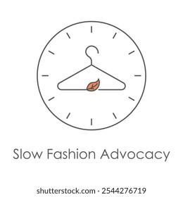 Slow Fashion Advocacy Icon – Clock with a Clothing Hanger, Symbolizing the Intentional Choice of Quality Over Quantity