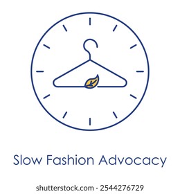 Slow Fashion Advocacy Icon – Clock with a Clothing Hanger, Symbolizing the Intentional Choice of Quality Over Quantity