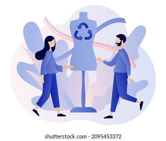 Slow fashion concept. Mannequin. Ethical fabric. Sustainable fashion. Reuse, reduce, recycle. Eco-friendly manufacturing. Natural and quality clothes. Modern flat cartoon style. Vector illustration 