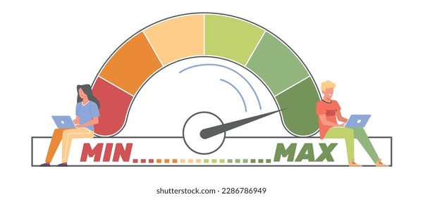 Slow and fast internet connection speeds. Progress scale with arrow, people sitting with laptop, free wifi hotspot zone, wireless connect. Cartoon flat illustration. Vector concept