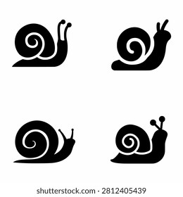 Slow garden snail insect and shell mollusk solid black silhouette icon set vector