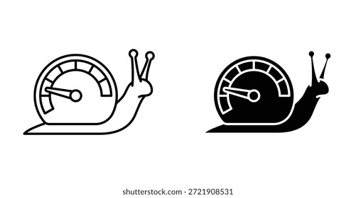 Langsamer Symbolsatz. Langsames Vektorsymbol in schwarz ausgefülltem und umrissenem Stil.