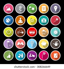 Slow life activity flat icons with long shadow, stock vector