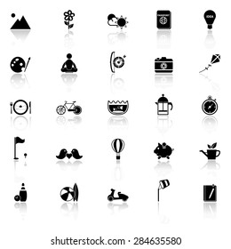 Slow life activity icons with reflect on white background, stock vector