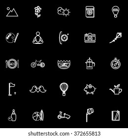 Slow life activity line icons on black background, stock vector