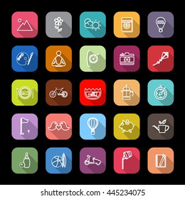 Slow life activity line icons with long shadow, stock vector