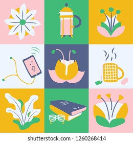 Slow life, flowers and cosy illustrations