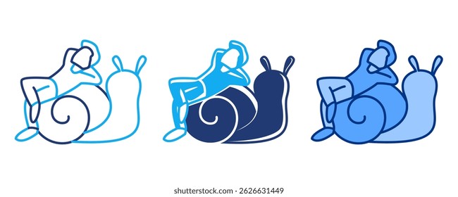 Slow Living icon represented by lying around, snail Blue, Dualline, Dualtone style.