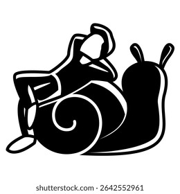 Slow Living icon represented by lying around, snail Black Filled style.