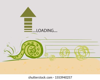 Slow loading Cartoon, metaphor to slower than snail. Vector illustration