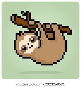 slow loris in 8 bit pixel art. Animal for game asset and cross stitch pattern in vector illustration.