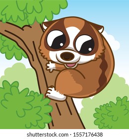 slow loris cartoon, animal cartoon, cartoon cute