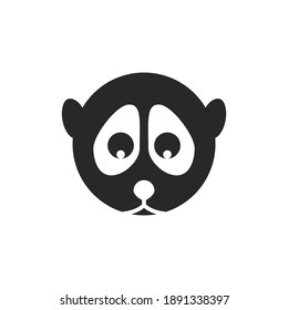 Slow Loris Head Logo, Black And White Minimal Illustration, Cute Tropical Animal Face In Negative Space Style