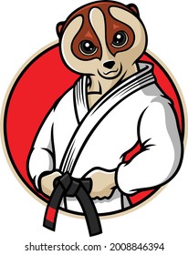 Slow Loris Mascot In Martial Art (Jiu Jitsu) Uniform Cartoon Character Design