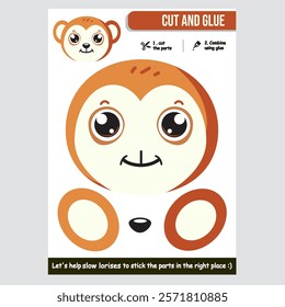 Slow loris paper craft educational game for kids. Fun and creative activity.