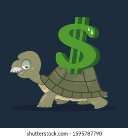 Slow money concept money turtle transporting, illustration vector cartoon
