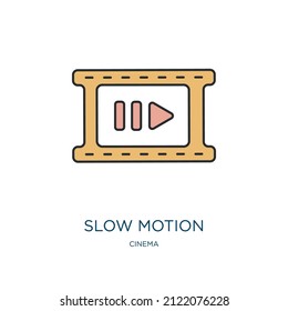 icono de cámara lenta de la colección de cine. Movimiento lento de contorno delgado, lento, movimiento de desplazamiento detallado icono de color lineal lineal aislado en el fondo blanco. Signo de movimiento lento vectorial de línea, símbolo para web y móvil