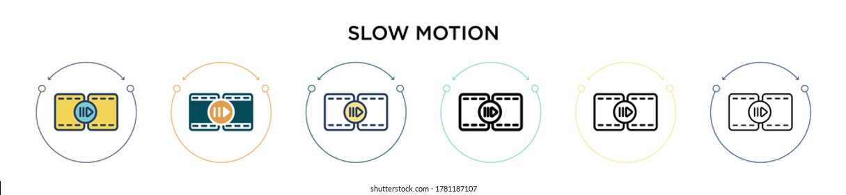 Slow motion icon in filled, thin line, outline and stroke style. Vector illustration of two colored and black slow motion vector icons designs can be used for mobile, ui, web