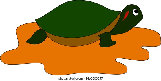 Tortuga de orejas rojas lenta, ilustración, vector sobre fondo blanco.