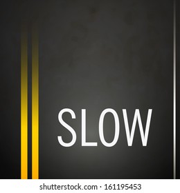 Slow road ahead background yellow double lines asphalt vector