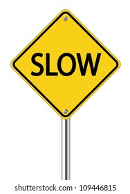 Slow Sign On Yellow Road Label