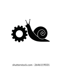 Slow snail gear icon black silhouette design.