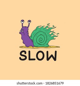Slow snail illustration. Badge illustration. Sticker and clothing design.