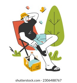 Slow traveling. Slow life principles and activity. Outdoor relaxation or traveling. Modern practice for body and mind wellness. Flat vector illustration