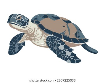 Slow turtle crawls in tropical nature background icon isolated