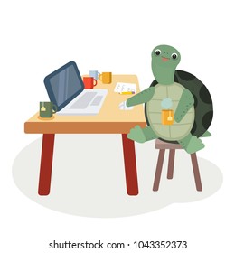 slow turtle office worker. funny vector illustration