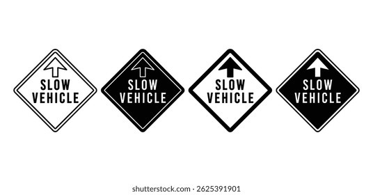 Slow Vehicle Ahead Sign Icons Black and White Diamond Shaped Vector Graphics Design