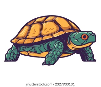 Slow walking turtle with a cute animal shell in nature icon isolated