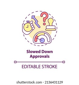 Slowed down approvals concept icon. Decision making time. BPA challenges abstract idea thin line illustration. Isolated outline drawing. Editable stroke. Arial, Myriad Pro-Bold fonts used