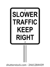 Slower traffic keep right traffic sign on white background