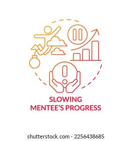 Slowing mentee progress red gradient concept icon. Toxic mentoring habit abstract idea thin line illustration. Handcuff trainee to mentor timeline. Isolated outline drawing. Myriad Pro-Bold font used