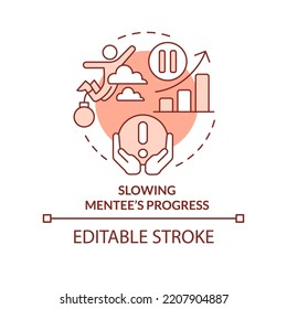 Slowing Mentee Progress Terracotta Concept Icon. Toxic Mentoring Abstract Idea Thin Line Illustration. Handcuff Trainee. Isolated Outline Drawing. Editable Stroke. Arial, Myriad Pro-Bold Fonts Used