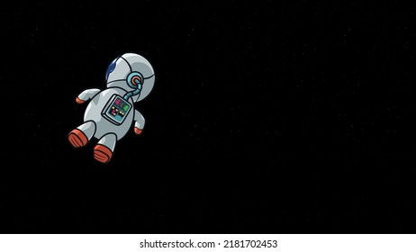 slowly floating astronaut in a deep space