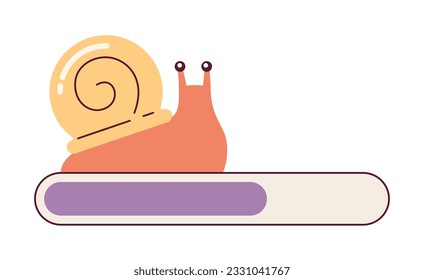 Langsame Schnecke mit spiralförmigen Schalen laden Balken Vektorgrafik. Webloader ui ux. Bitte warten Sie. Grafische Benutzeroberfläche. Cartoon-Flachdesign auf weißem Hintergrund