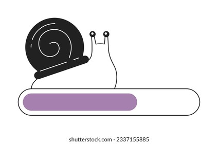 Slowly snail with spiral shell outline loading bar vector illustration. Web loader ui ux. Graphical user interface. Monochrome cartoon flat design on white background