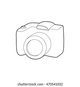 SLR camera icon in outline style isolated on white background. Photography symbol