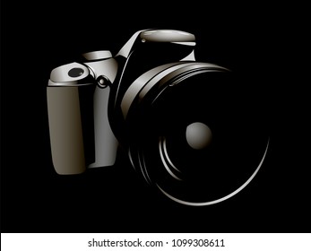 SLR camera, logo white on a black background