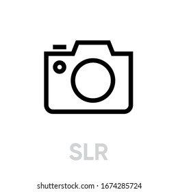 Icono SLR. Esquema de vectores editable. Cámara fotográfica y vídeo lineal de un solo pictograma aislada en fondo blanco