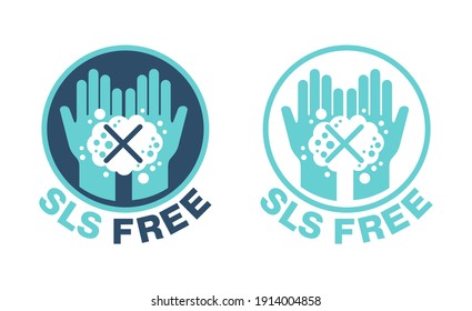 SLS free ingredient composition pictogram - unavailability of Sodium Laureth Sulfate foam component in cosmetics and cleaning products - emblem for products packaging