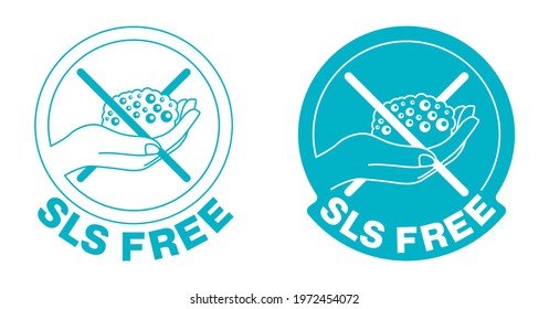 SLS free, unavaliable of harmful ingredient - free of Sodium Laureth Sulfate foam component in cosmetics and cleaning products - emblem for products packaging