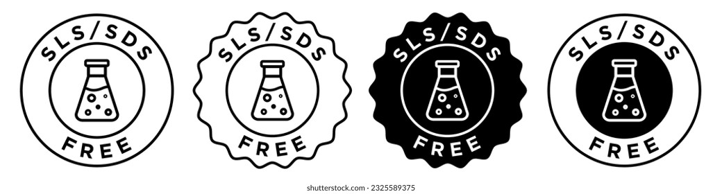 sls, sds free icon. SLS-free shampoo sign mark set collection. non sodium lauryl sulphate seal badge for web ui use. Vector outlined and filled flat skincare and hair treatment  stamp label.