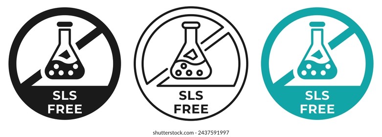 SLS and SLES free icon. Paraffin, paraben and sulfate forbidden label. No chemicals ban or prohibition logo, illustration, badge, symbol, stamp, sticker, emblem or seal isolated.