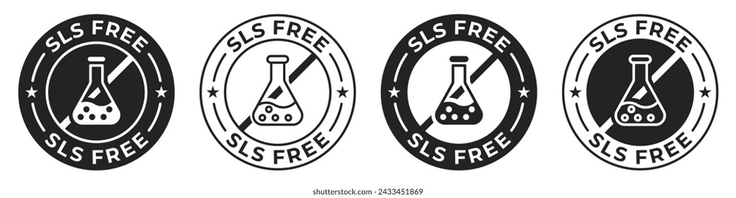 SLS and SLES free label. Paraffin, sulfate, phosphate and paraben free illustration for product packaging sign, symbol, badge or emblem isolated.